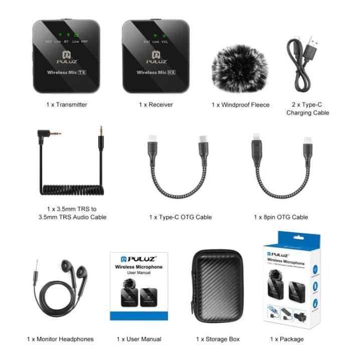 PULUZ 1 TX + 1 RX kabelloses Lavalier-Mikrofon, 1 TX + 1 RX – Bild 11