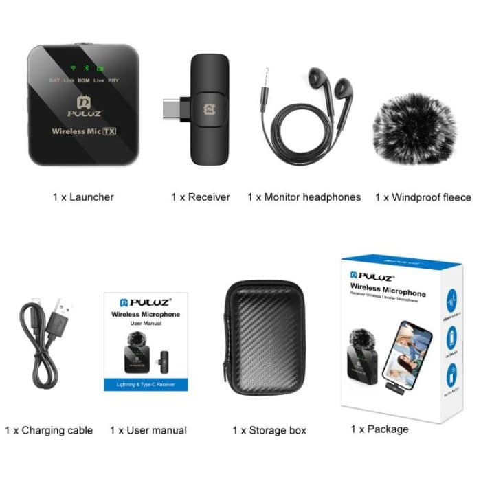 PULUZ Kabelloses Lavalier-Mikrofon für Typ-C-Telefon, Typ-C-Empfänger, Type-C 1 TX + 1 RX – Bild 11