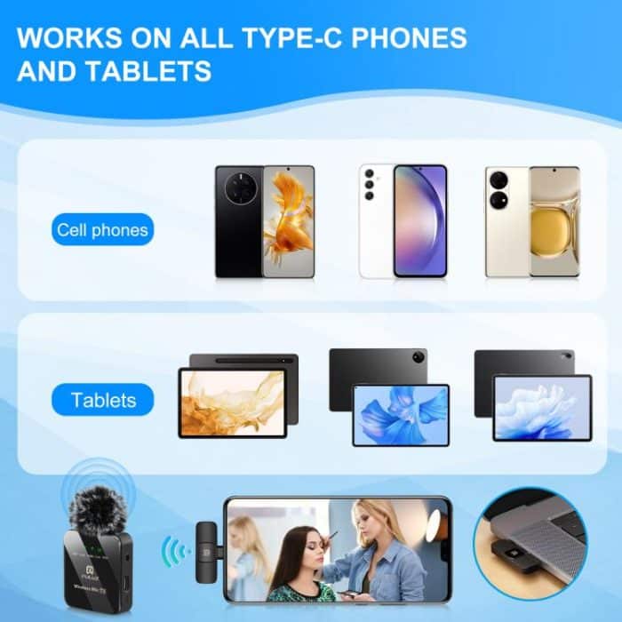 PULUZ Kabelloses Lavalier-Mikrofon für Typ-C-Telefon, Typ-C-Empfänger, Type-C 1 TX + 1 RX – Bild 10