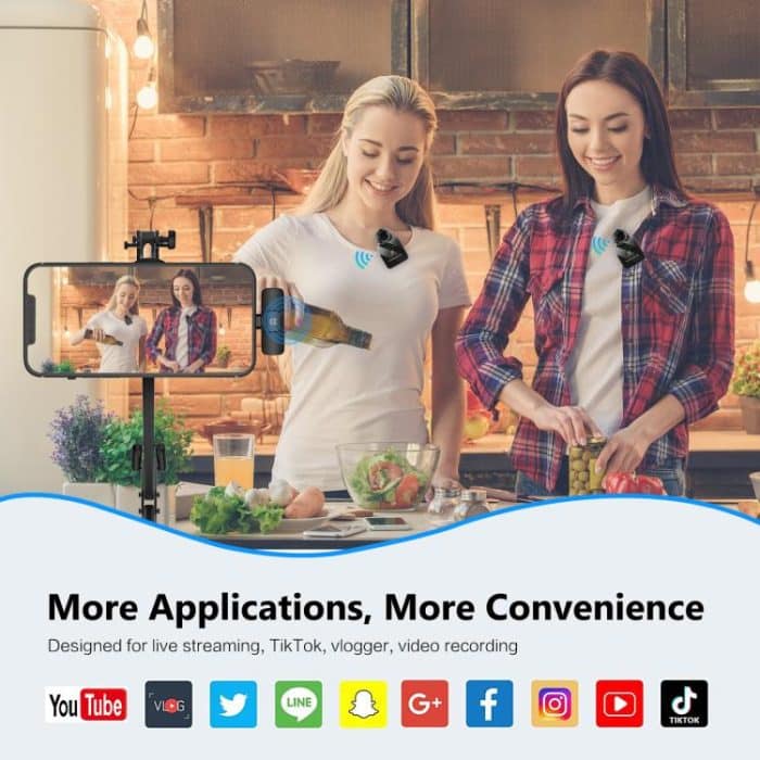 PULUZ Kabelloses Lavalier-Mikrofon für iPhone/iPad, 8-poliger Empfänger und zwei Mikrofone, 8-Pin 2 TX + 1 RX – Bild 9