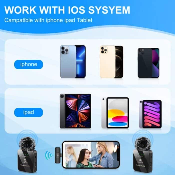 PULUZ Kabelloses Lavalier-Mikrofon für iPhone/iPad, 8-poliger Empfänger und zwei Mikrofone, 8-Pin 2 TX + 1 RX – Bild 10