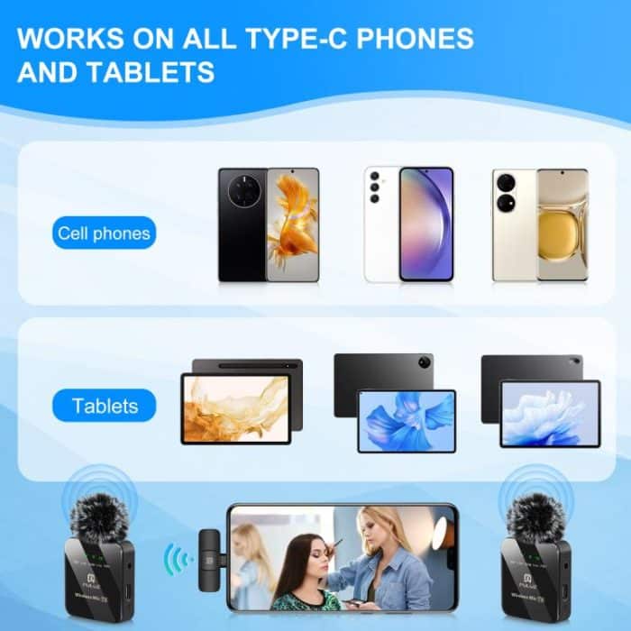 PULUZ Kabelloses Lavalier-Mikrofon für Typ-C-Telefone, Typ-C-Empfänger und Dual-Mikrofone, Type-C 2 TX + 1 RX – Bild 10