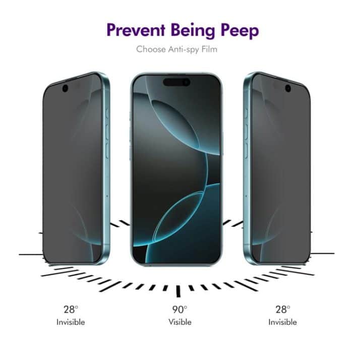 5 Stück ENKAY Hat-Prince 28 Grad Anti-Peeping-Vollbildfolie aus gehärtetem Glas, For iPhone 16 Pro Max, For iPhone 16 Pro, For iPhone 16 Plus, For iPhone 16, For iPhone 15 Pro Max, For iPhone 15 Pro, For iPhone 15 Plus, For iPhone 15 – Bild 2