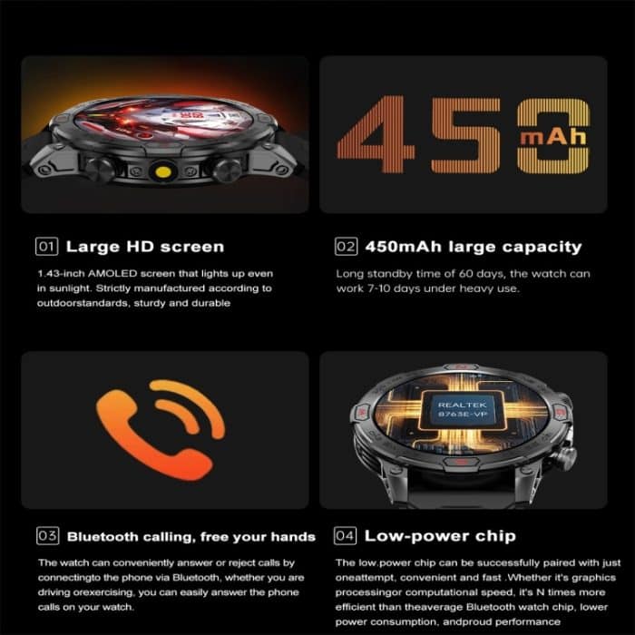 KC86 1,43 Zoll Farbbildschirm Smart Watch, unterstützt Bluetooth-Anrufe/Gesundheitsüberwachung – Bild 6