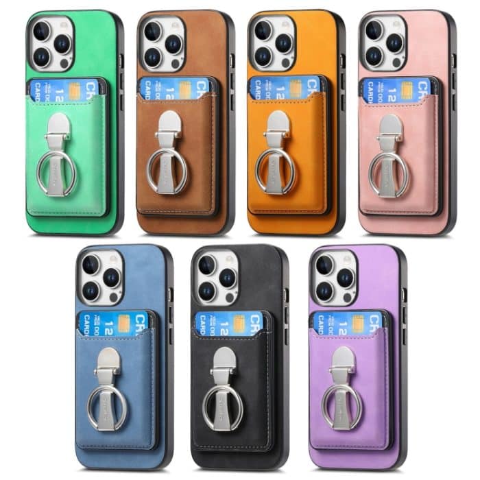 Retro Klappringhalter Kartentasche MagSafe Handyhülle, For iPhone 11 Pro Max, For iPhone 11, For iPhone 11 Pro – Bild 2