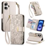 Flowers Leaves Zipper Wallet Leather Phone Case with Strap