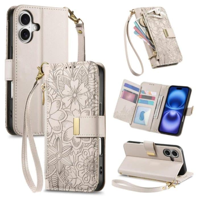 SYA002953501A.jpg Flowers Leaves Zipper Wallet Leather Phone Case with Strap – Bild 1