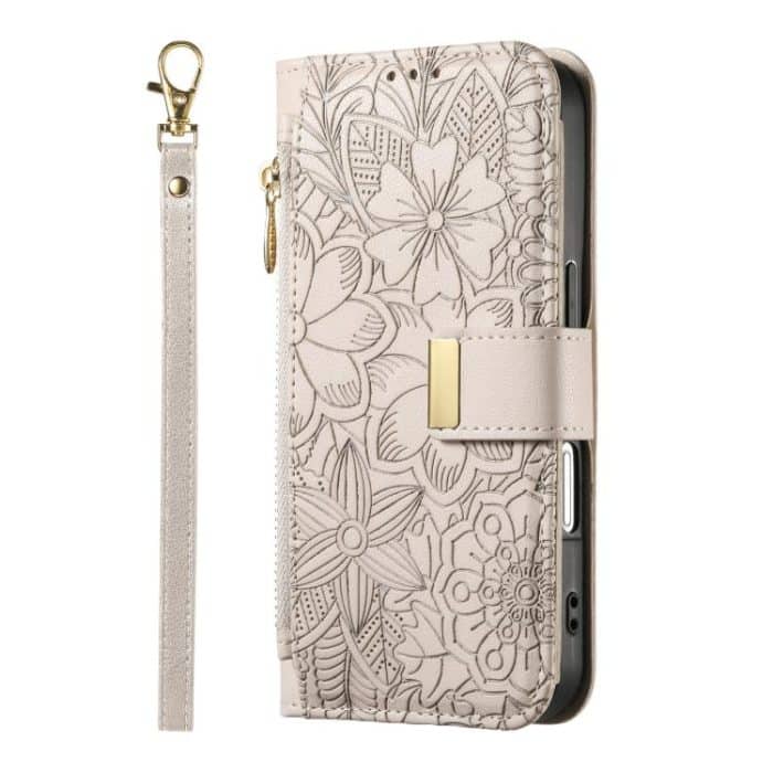 Flowers Leaves Zipper Wallet Leather Phone Case with Strap – Bild 2