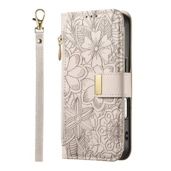 Flowers Leaves Zipper Wallet Leather Phone Case with Strap – Bild 2