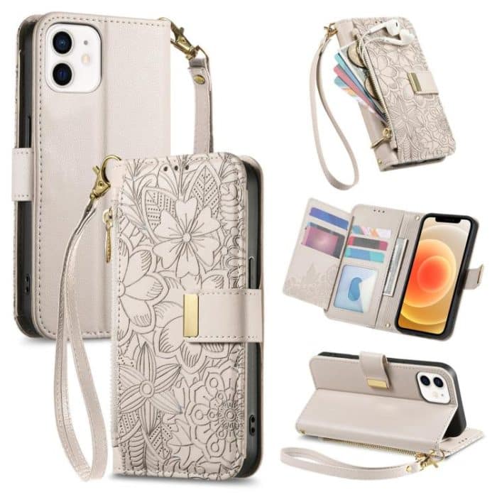 Flowers Leaves Zipper Wallet Leather Phone Case with Strap – Bild 1