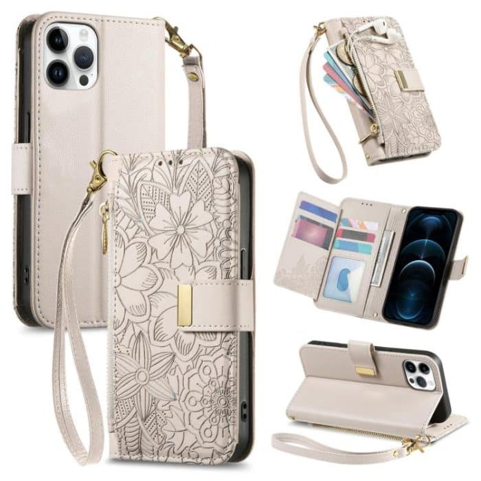 Flowers Leaves Zipper Wallet Leather Phone Case with Strap – Bild 1