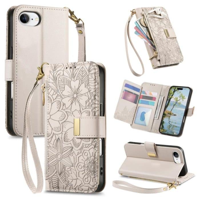 Flowers Leaves Zipper Wallet Leather Phone Case with Strap – Bild 1