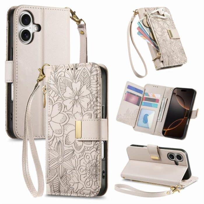 SYA002953518A.jpg Flowers Leaves Zipper Wallet Leather Phone Case with Strap, For iPhone 15 Pro Max, For iPhone 15 Pro, For iPhone 15 Plus, For iPhone 15 – Bild 1