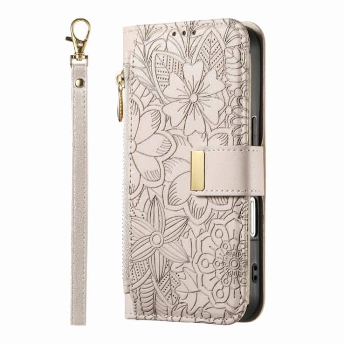 Flowers Leaves Zipper Wallet Leather Phone Case with Strap, For iPhone 15 Pro Max, For iPhone 15 Pro, For iPhone 15 Plus, For iPhone 15 – Bild 2