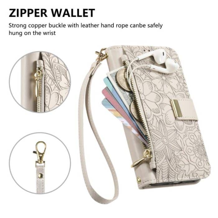Flowers Leaves Zipper Wallet Leather Phone Case with Strap, For iPhone 15 Pro Max, For iPhone 15 Pro, For iPhone 15 Plus, For iPhone 15 – Bild 5