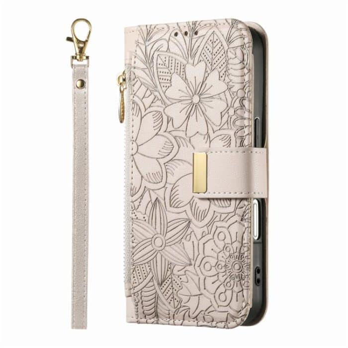 Flowers Leaves Zipper Wallet Leather Phone Case with Strap, For iPhone 16 Pro Max, For iPhone 16 Pro, For iPhone 16 Plus, For iPhone 16 – Bild 2