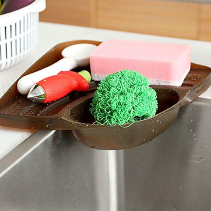 Praktisches Küchenspüle-Eckregal, Schwammhalter, wandmontiertes Tablett – Bild 4