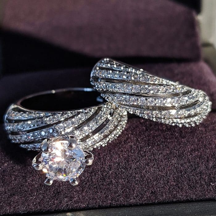 2 Stück Damen Vintage 925 Silber Diamant-Ehering – Bild 3