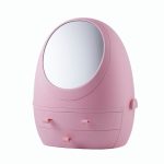 Staubdichte tragbare Kosmetik-Aufbewahrungsbox für den Schreibtisch mit Spiegel, White Single Mirror, White Mirror With Light, Pink Single Mirror, Pink Mirror With Light