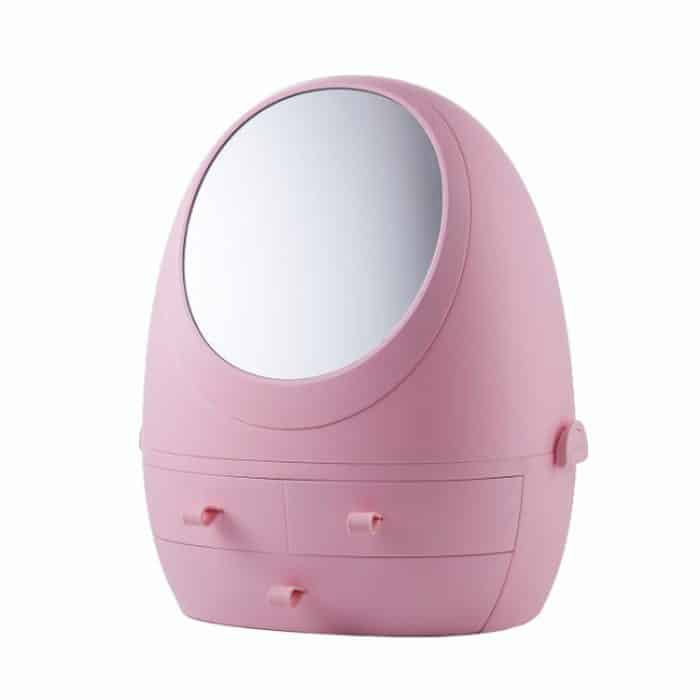 Staubdichte tragbare Kosmetik-Aufbewahrungsbox für den Schreibtisch mit Spiegel, White Single Mirror, White Mirror With Light, Pink Single Mirror, Pink Mirror With Light – Bild 1
