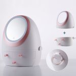 Staubdichte tragbare Kosmetik-Aufbewahrungsbox für den Schreibtisch mit Spiegel, White Single Mirror, White Mirror With Light, Pink Single Mirror, Pink Mirror With Light – Bild 3