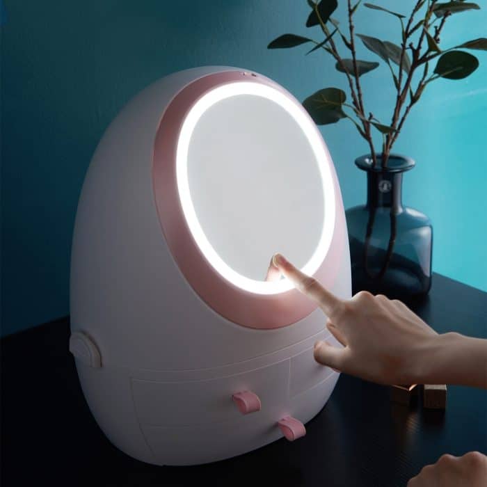 Staubdichte tragbare Kosmetik-Aufbewahrungsbox für den Schreibtisch mit Spiegel, White Single Mirror, White Mirror With Light, Pink Single Mirror, Pink Mirror With Light – Bild 6