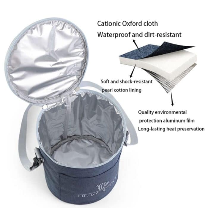 Runde Lunchtasche, isolierte Lunchbox, faltbare und tragbare Lunchtasche, L, M – Bild 3