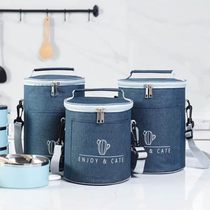 Runde Lunchtasche, isolierte Lunchbox, faltbare und tragbare Lunchtasche, L, M – Bild 7