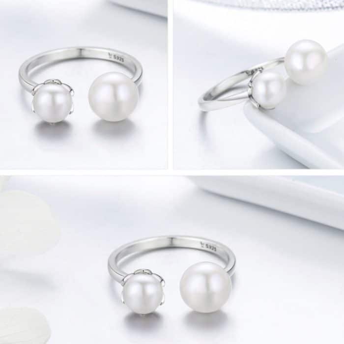 S925 Sterling Silber Ring Female Pearl Open Ring – Bild 3