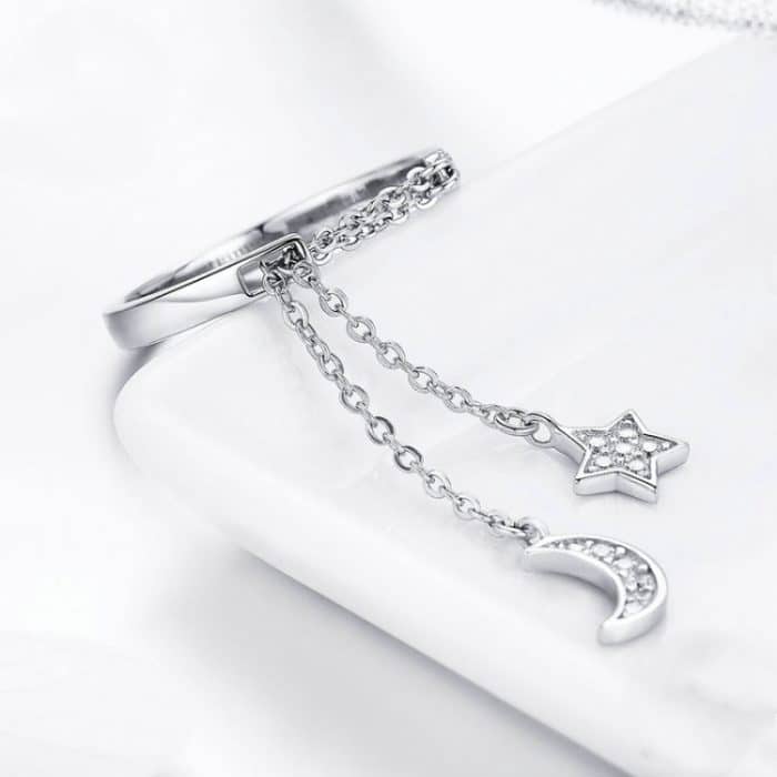 S925 Sterling Silber Stern und Mond offener Ring verstellbarer Ring – Bild 3