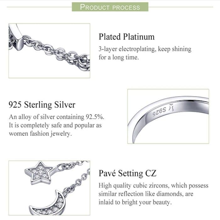 S925 Sterling Silber Stern und Mond offener Ring verstellbarer Ring – Bild 4