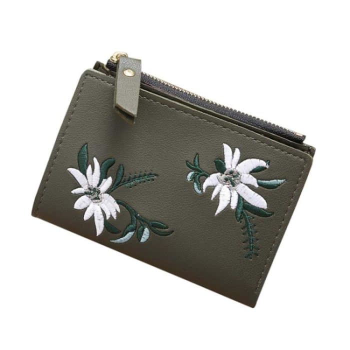 Stickerei Kurze Brieftasche PU Leder Brieftaschen Weibliche Floral Haspe Geldbörse Reißverschluss Tasche Kartenhalter – Bild 2