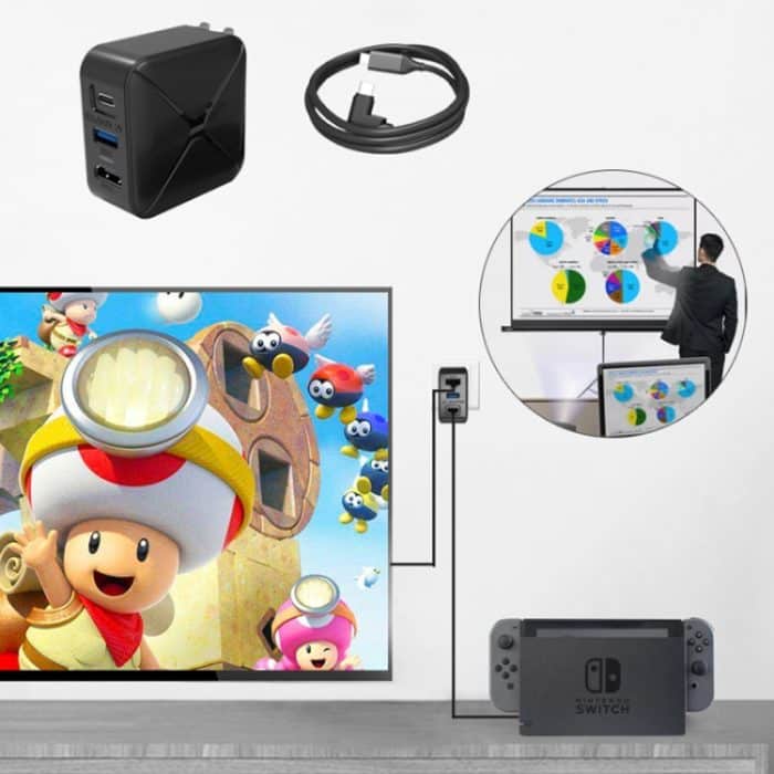 Multifunktionsprojektion und Lade-AC-Adapter-Basis, unterstützt Android/PC/Lite für Switch, Black+US Plug, Black+EU Plug, Black+UK Plug – Bild 9