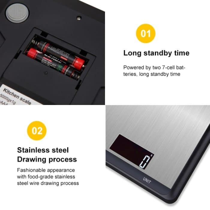 Edelstahl-Küchenwaage, Haushaltsnahrung, elektronische Waage, 5kg/1g, 10kg/1g – Bild 5