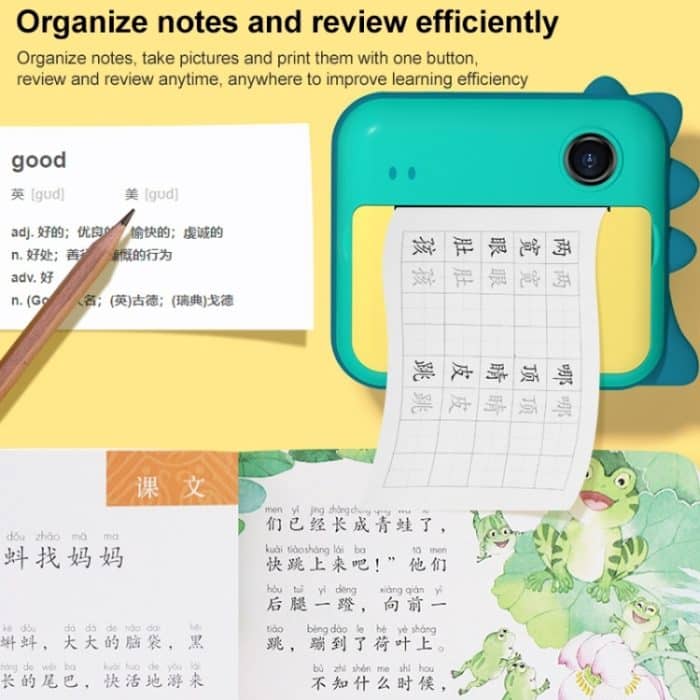 P1 No Card Sofortbildkamera für Kinder, 1200 W, vorne und hinten, Dual-Objektiv, Mini-Druck, fotografisches Digitalkamera-Spielzeug (grüner Dinosaurier), Green Dinosaur No Card, Pink Cat No Card, Green Dinosaur 16GB, Pink Cat 16GB, Green Dinosaur 32GB... – Bild 6