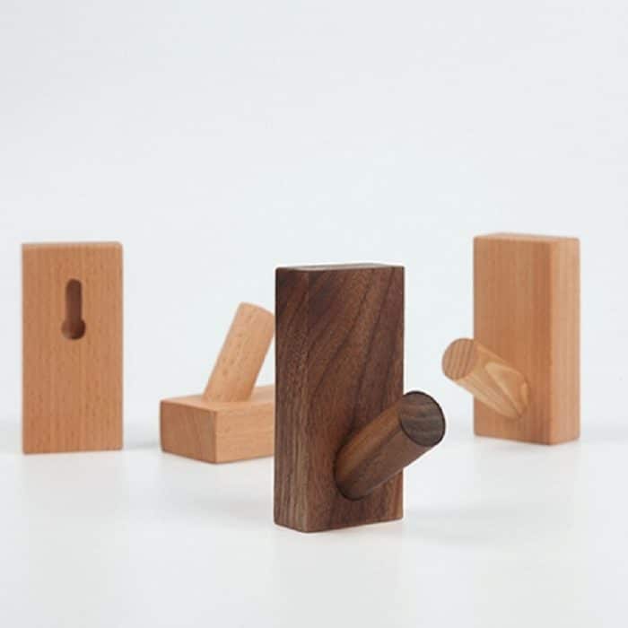 2 Stück Massivholz-Stanzfreier Eingang hinter der Tür an der Wand, selbstklebender Kleiderhaken, Beech Wood, Oak, Black Walnut – Bild 4