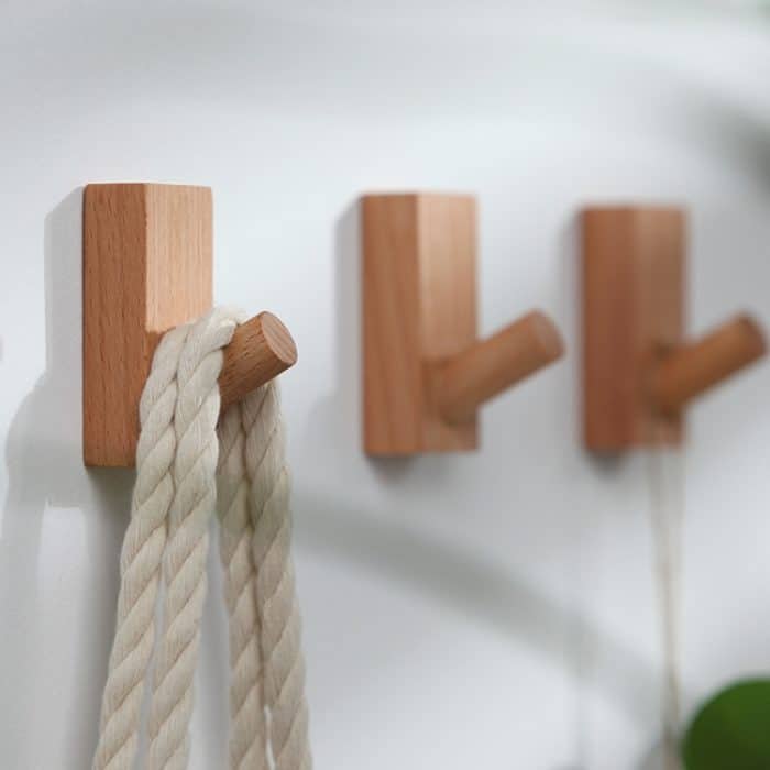 2 Stück Massivholz-Stanzfreier Eingang hinter der Tür an der Wand, selbstklebender Kleiderhaken, Beech Wood, Oak, Black Walnut – Bild 7