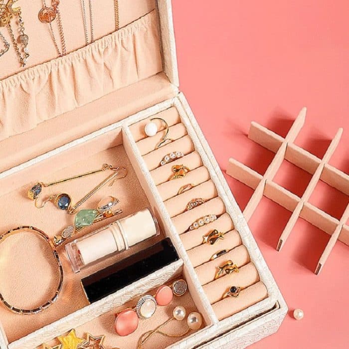 Mehrschichtige Flip-Cover mit Schloss, Schmuckschatulle, einfarbig, Schmuck-Desktop-Aufbewahrungsbox – Bild 6