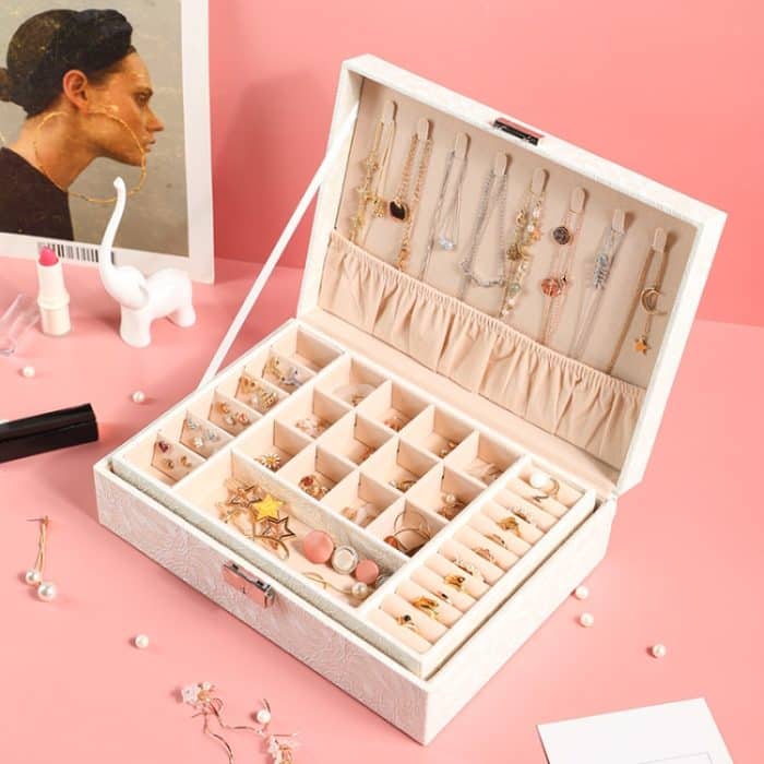 Mehrschichtige Flip-Cover mit Schloss, Schmuckschatulle, einfarbig, Schmuck-Desktop-Aufbewahrungsbox – Bild 8