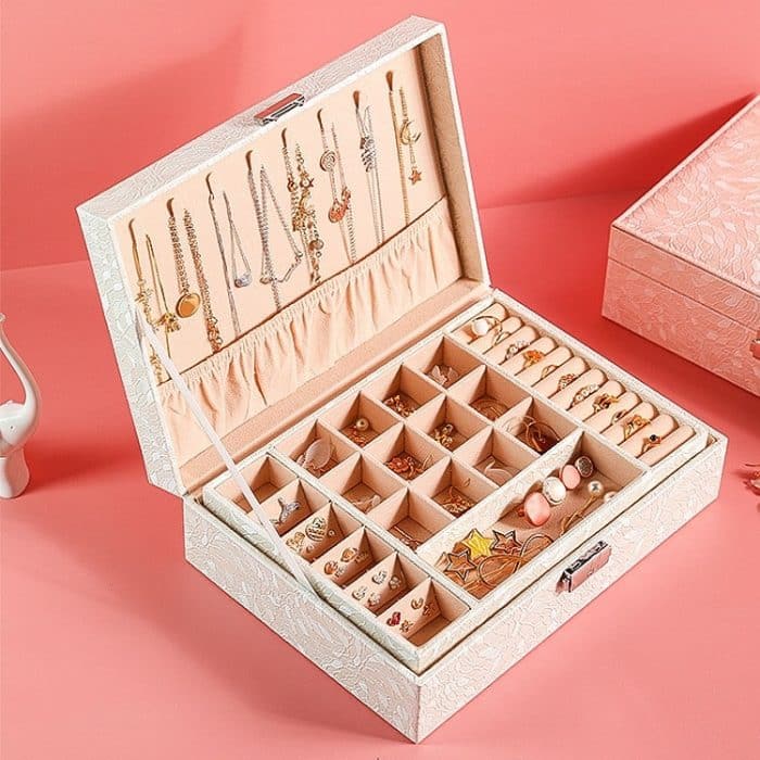 Mehrschichtige Flip-Cover mit Schloss, Schmuckschatulle, einfarbig, Schmuck-Desktop-Aufbewahrungsbox – Bild 9