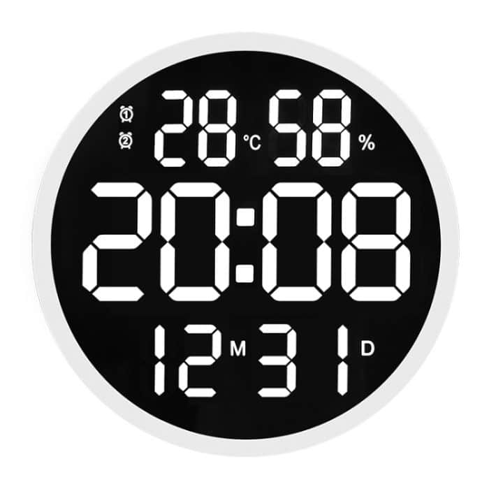 6620 12 Zoll LED Einfache Wanduhr Wohnzimmer Runde Stille Digitale Temperatur Und Luftfeuchtigkeit Elektronische Uhr, White Frame EU Plug, Black Frame EU Plug, White Frame US Plug, Black Frame US Plug – Bild 1