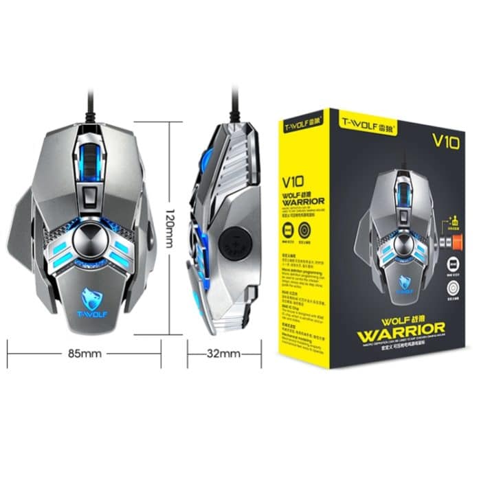 T-WOLF V10 USB-Schnittstelle, 7 Tasten, 6400 DPI, kabelgebundene Gaming-Maus, benutzerdefinierte Makroprogrammierung, 4-Farben-Atmungslicht-Gaming-Maus, Kabellänge: 1,5 m – Bild 3