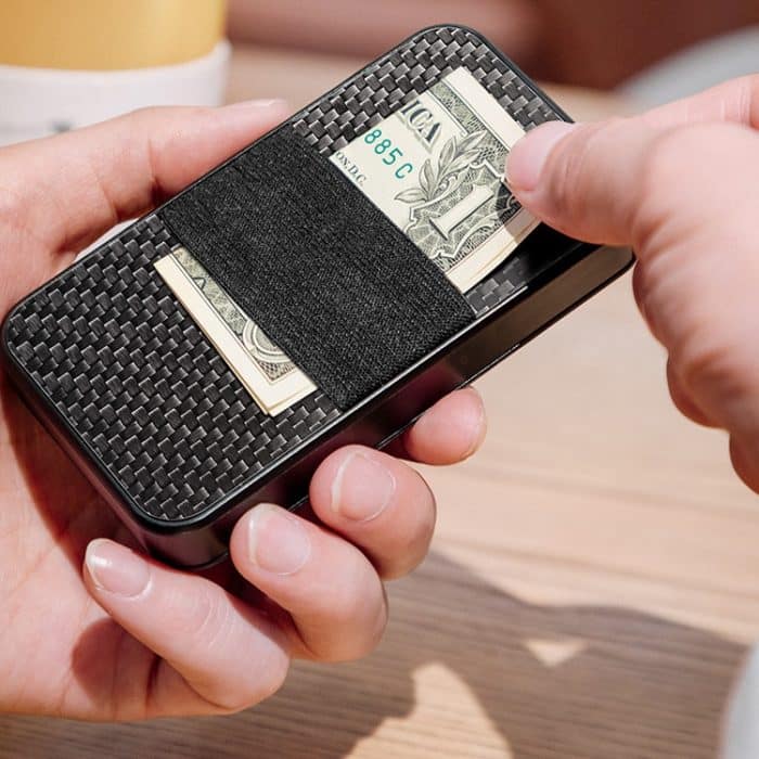 New-Bring Metall-Kartenhalter, RFID-Anti-Diebstahl-Magnetautomatik, automatische Verschiebung, Visitenkarten-Sase, wasserdichte Geldbörse, Red, Blue, Black, Grey, Carbon Fiber – Bild 6