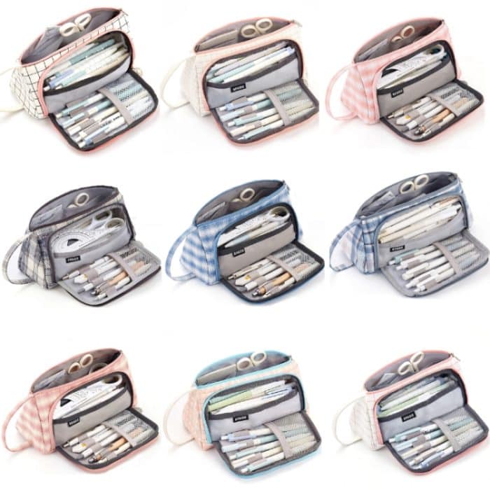 Angoo Federmäppchen mit großem Fassungsvermögen, niedliche Schreibwarentasche aus Segeltuch, Black White In The Palm, Fairy Plaid, Pink, Ink, Moon White, Qingtian, Begonia, Scottish Plaid, Gentle Breeze, Daisy, Dawn, Cherry Pink, Blue Gray, Ink Paintin... – Bild 2