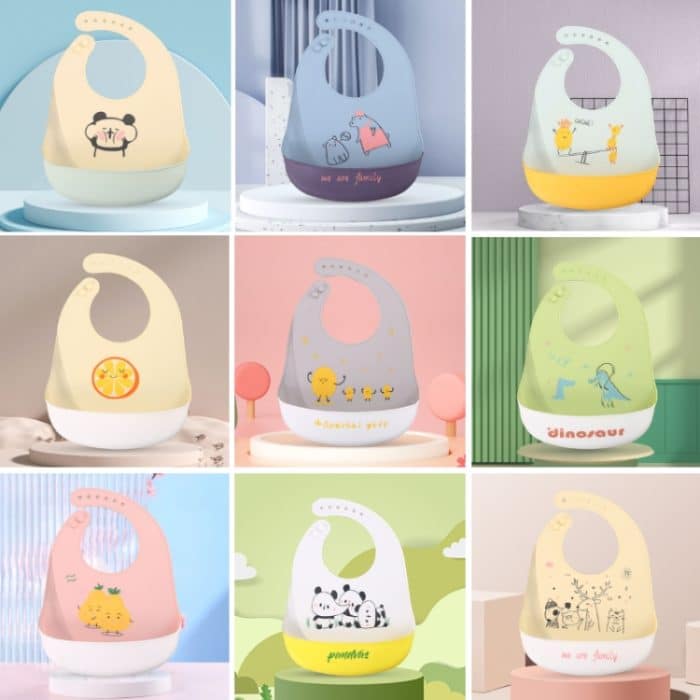 Babyölspray, wasserdichtes Silikon-Lätzchen, ultradünnes Speicheltuch, Muster:, Funny Panda, Bear Baby, Lemon Game, Orange, Lemon Singer, Dinosaurs Athlete, Pear Brothers, Baby Panda, Animal House, Rabbit BATT2, Lion Dot 2, Rabbit Glasses 2, Good Bear ... – Bild 2