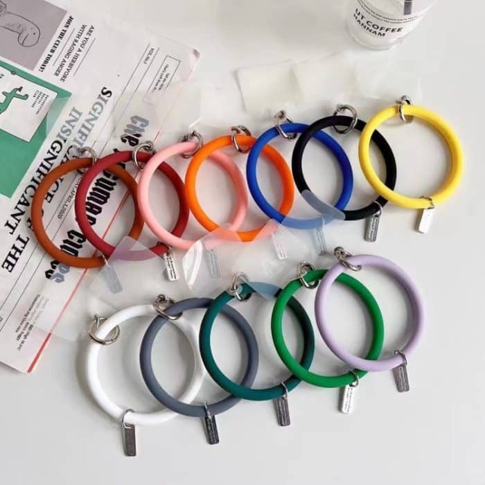 3 Stück Handyhülle Silikon-Armband Schlüsselanhänger Anti-Fall-Handy-Lanyard mit Aufnäher, Pink, Purple, Blue, Lemon Yellow, Orange, Red, Black, White, Mint Green – Bild 2