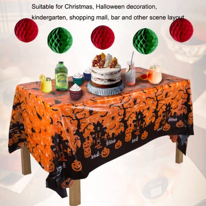 3PCS Weihnachten Halloween Party Event Dekoration Tischdecke, Orange Pumpkin, Black Pumpkin, Black Ghost, Gray Bat, Green Pumpkin, Purple Spider, Red Snowman, Geometry, Blue Snowman, Green Biscuits – Bild 4