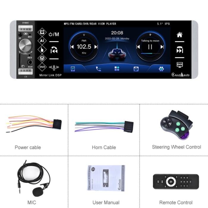 A2905 5,1-Zoll-IPS-Carplay-Player mit kapazitivem Bildschirm, Stil:, Standard, Standard+4 Light Camera, Standard+8 Light Camera, Standard+12 Light Camera, Standard+AHD Light Camera – Bild 2