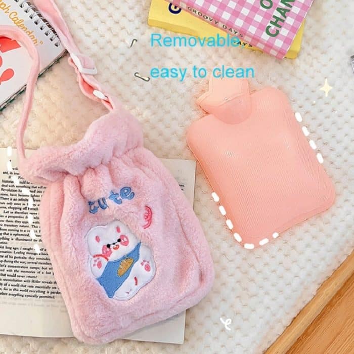 Plüsch-Stickerei, waschbar, kann mit Wasser gefüllter Warmwasserbeutel zum Umhängen sein, Pink Bunny, Purple Bunny, Green Bear, Yellow Bear, Pink Bunny+Strap, Purple Bunny+Strap, Green Bear+Strap, Yellow Bear+Strap – Bild 4