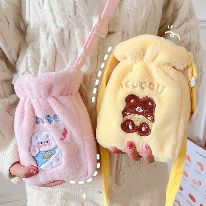 Plüsch-Stickerei, waschbar, kann mit Wasser gefüllter Warmwasserbeutel zum Umhängen sein, Pink Bunny, Purple Bunny, Green Bear, Yellow Bear, Pink Bunny+Strap, Purple Bunny+Strap, Green Bear+Strap, Yellow Bear+Strap – Bild 7